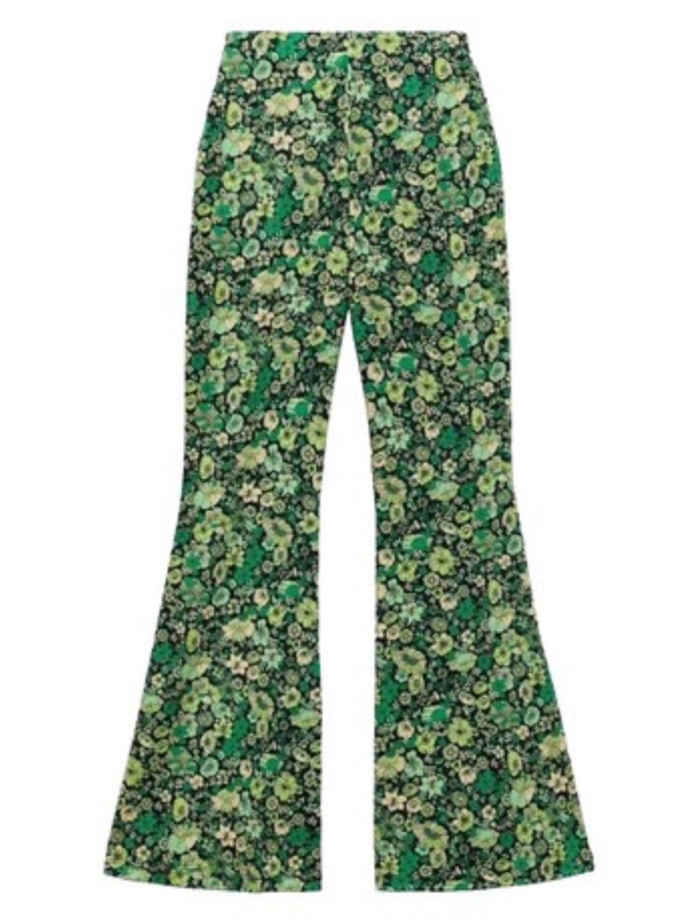 Zara Bohemian Green Floral Flared Stretch Pants, Flare Leggings, Flower Power